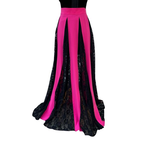 Lace Pink Black Maxi Skirt Sm Striped Paneled Fairy Grunge Witchy Whimsigoth Y2K - Picture 5 of 12